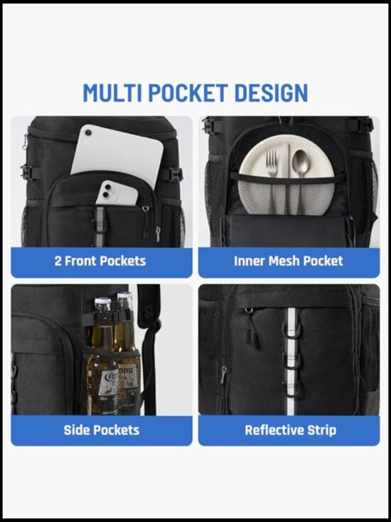 Large Capacity Insulated Cooler Backpack Leak Proof Soft Shell 16.5H
